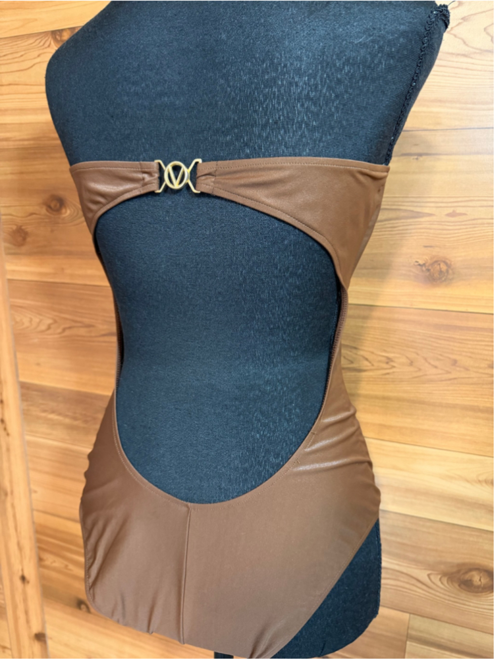 Valentino Sand metallic shimmer brown one piece strapless swimsuit women’s 10 - Picture 10 of 12